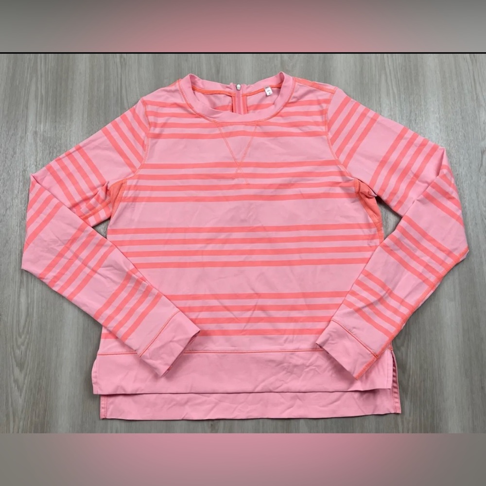 Lululemon Run Warm Up Crew Ocean Stripe Coral Orange Pullover Size 6